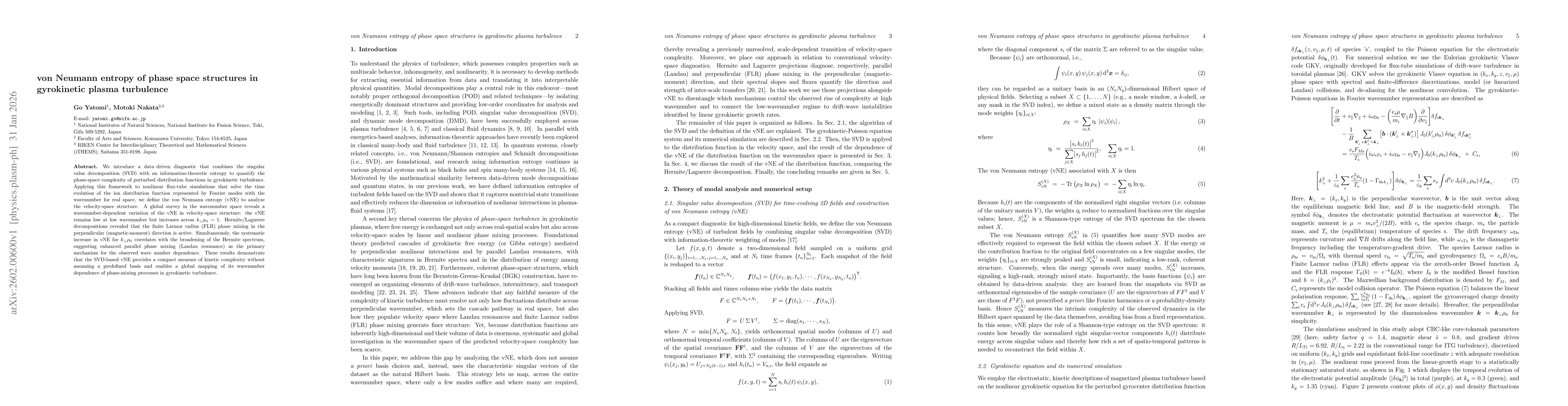 Thumbnail for von Neumann entropy of phase space structures in gyrokinetic plasma turbulence