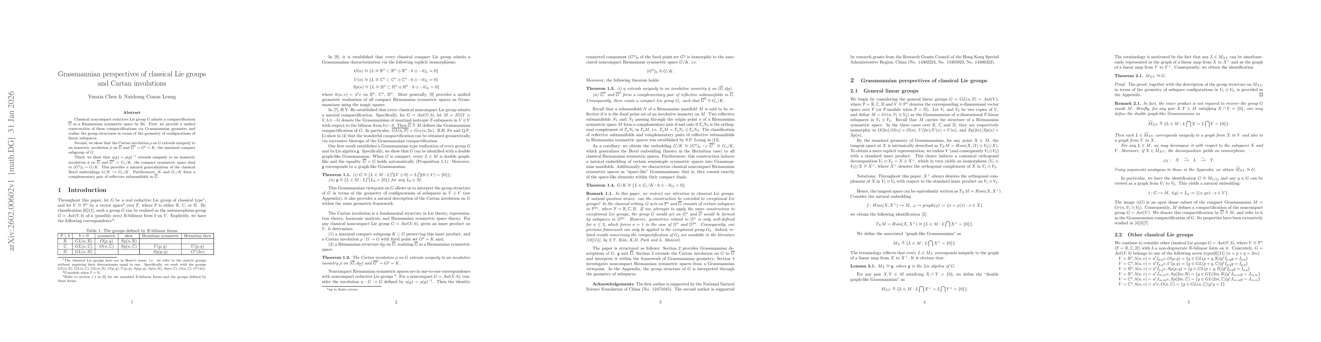 Thumbnail for Grassmannian perspectives of classical Lie groups and Cartan involutions
