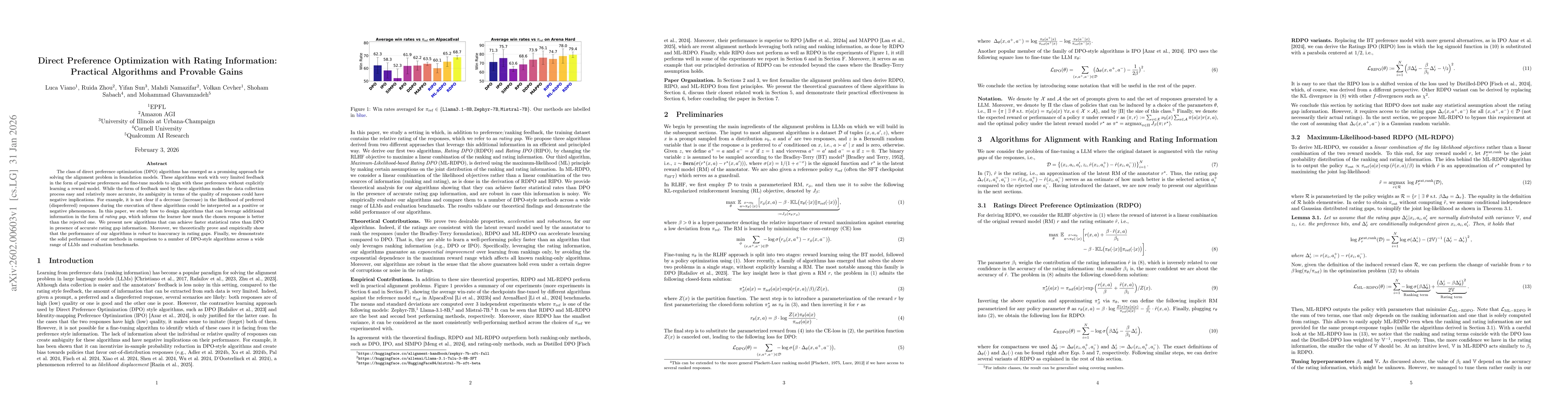 Thumbnail for Direct Preference Optimization with Rating Information: Practical Algorithms and Provable Gains