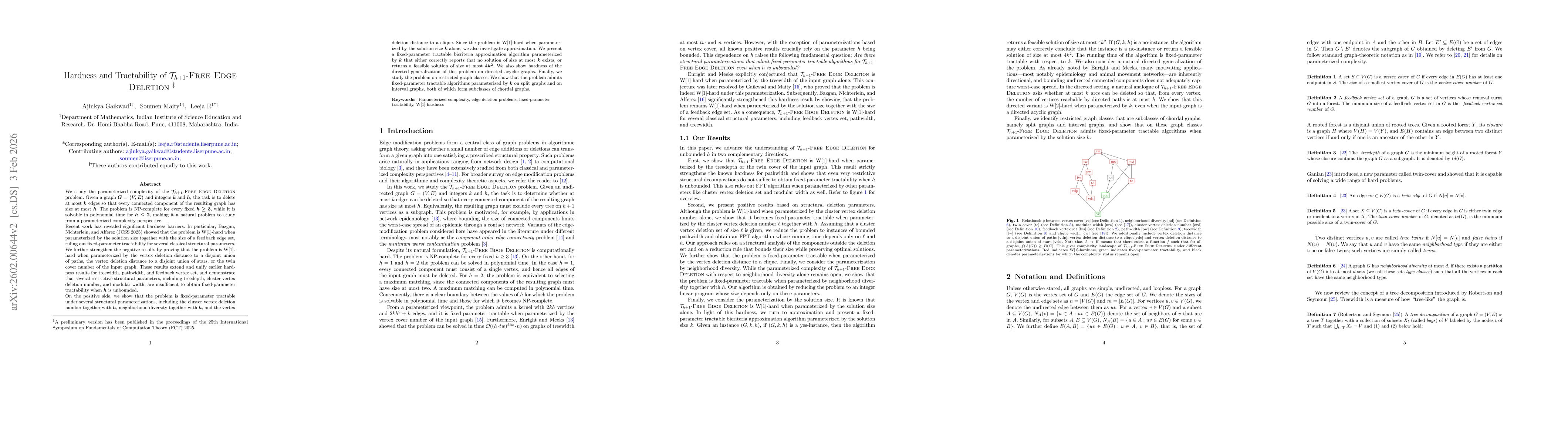 Thumbnail for Hardness and Tractability of T_{h+1}-Free Edge Deletion