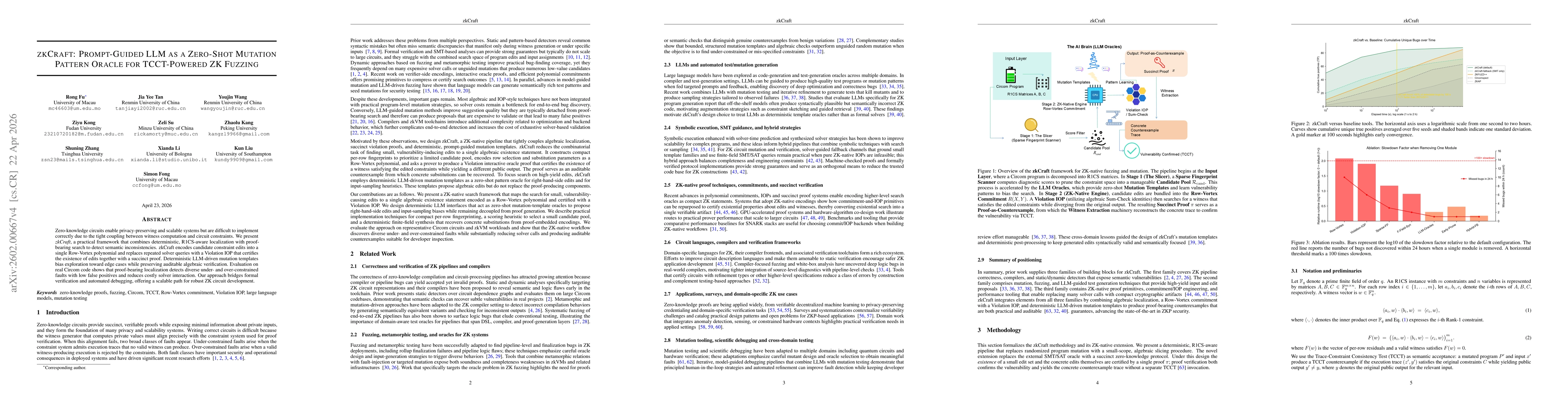 Thumbnail for zkCraft: Prompt-Guided LLM as a Zero-Shot Mutation Pattern Oracle for TCCT-Powered ZK Fuzzing