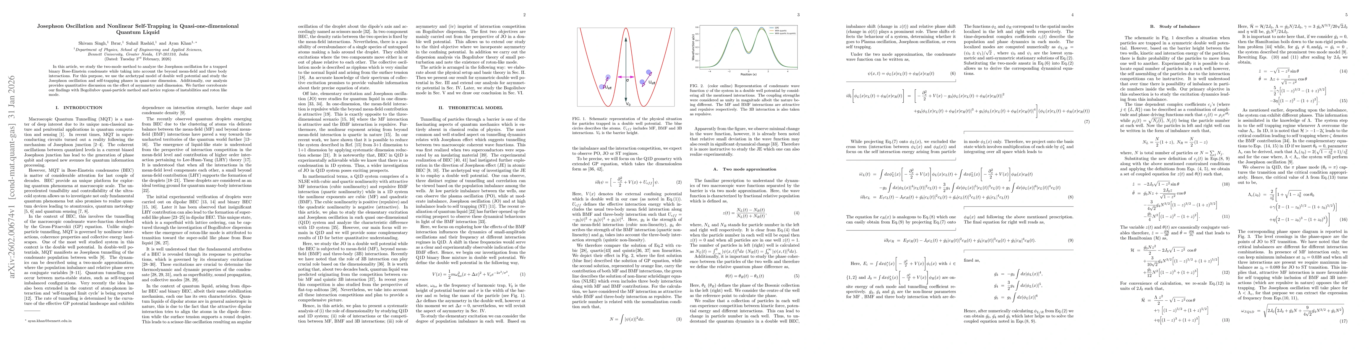 Thumbnail for Josephson Oscillation and Nonlinear Self-Trapping in Quasi-one-dimensional Quantum Liquid