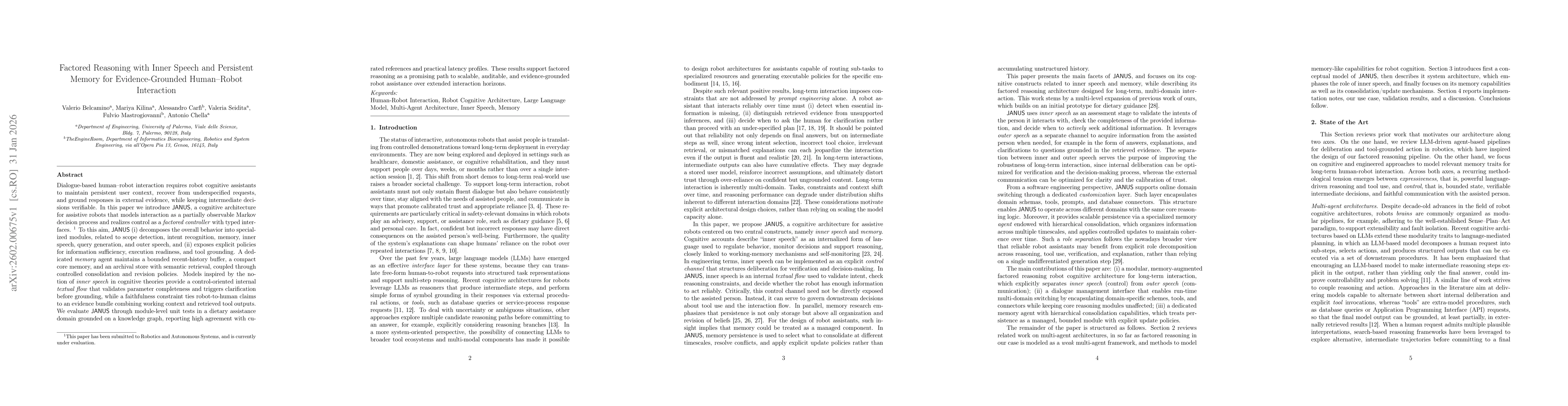 Thumbnail for Factored Reasoning with Inner Speech and Persistent Memory for Evidence-Grounded Human-Robot Interaction