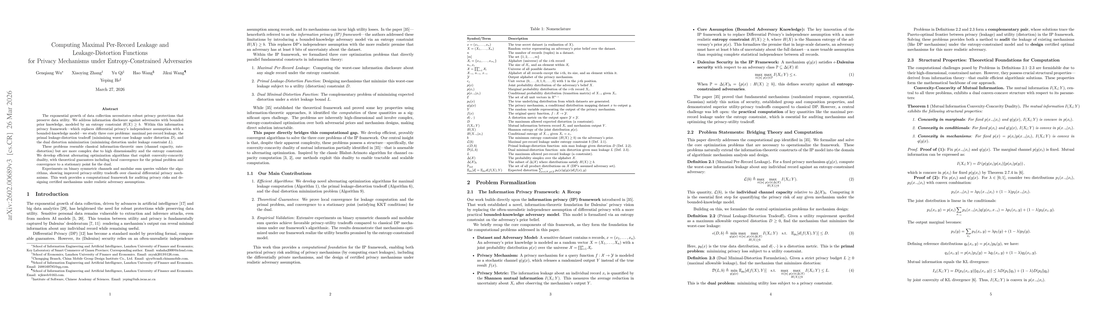 Thumbnail for Computing Maximal Per-Record Leakage and Leakage-Distortion Functions for Privacy Mechanisms under Entropy-Constrained Adversaries