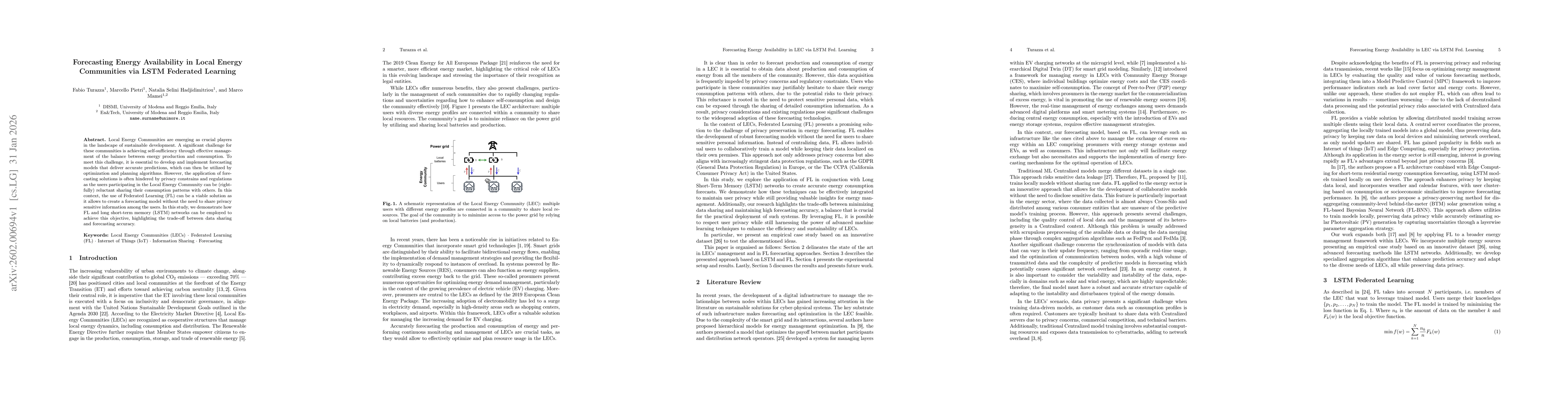 Thumbnail for Forecasting Energy Availability in Local Energy Communities via LSTM Federated Learning