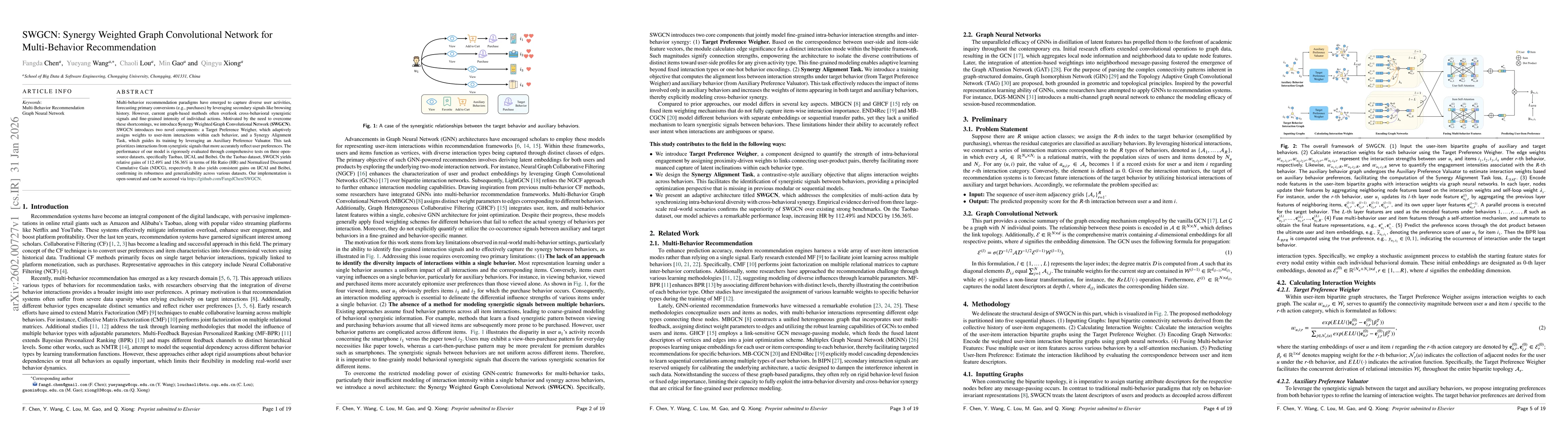 Thumbnail for SWGCN: Synergy Weighted Graph Convolutional Network for Multi-Behavior Recommendation