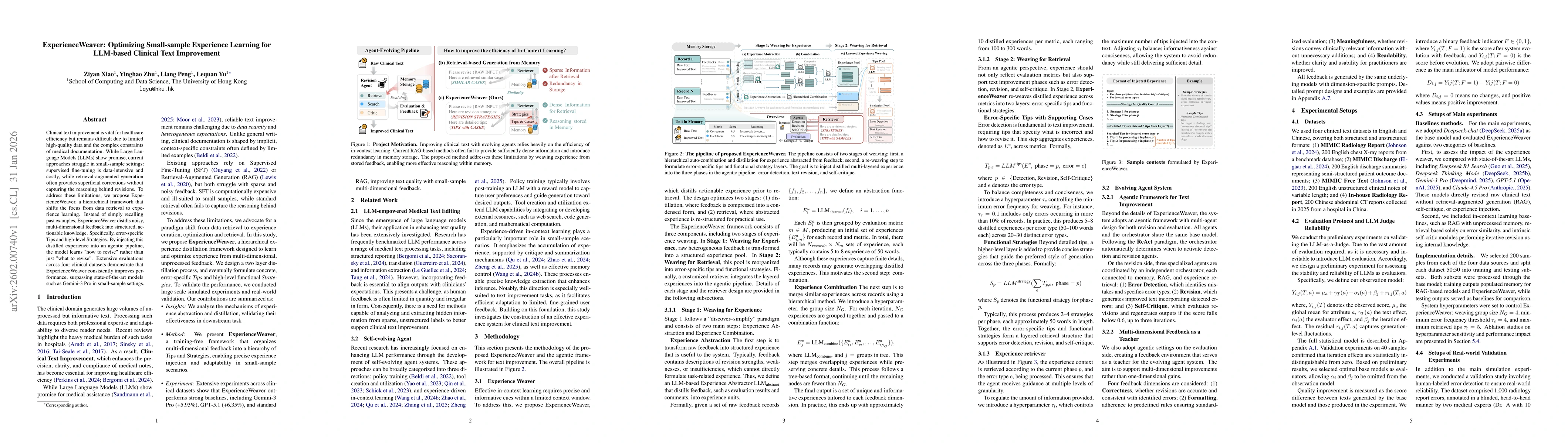 Thumbnail for ExperienceWeaver: Optimizing Small-sample Experience Learning for LLM-based Clinical Text Improvement