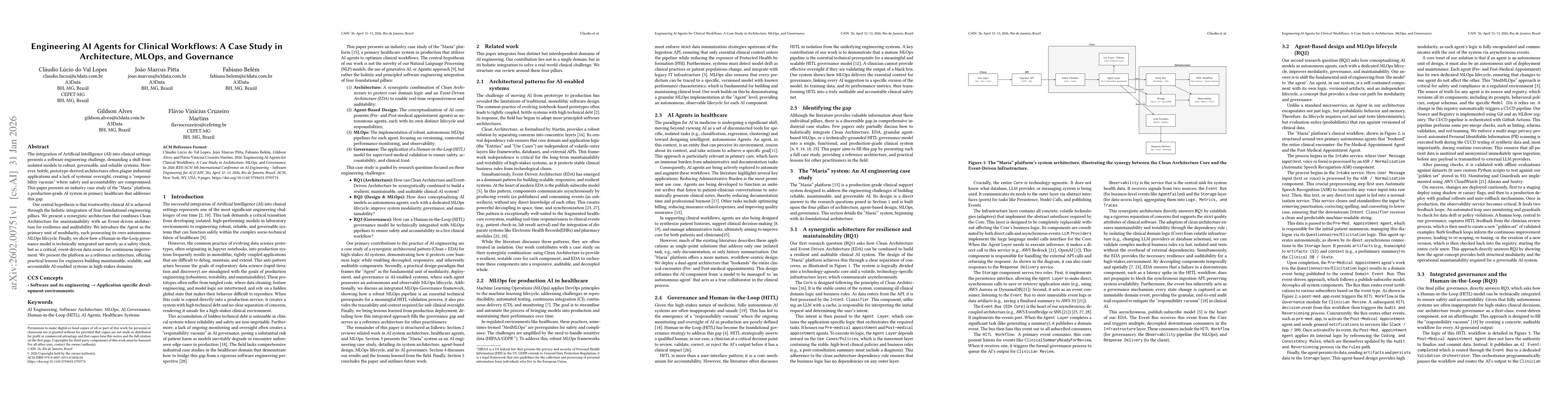 Thumbnail for Engineering AI Agents for Clinical Workflows: A Case Study in Architecture,MLOps, and Governance