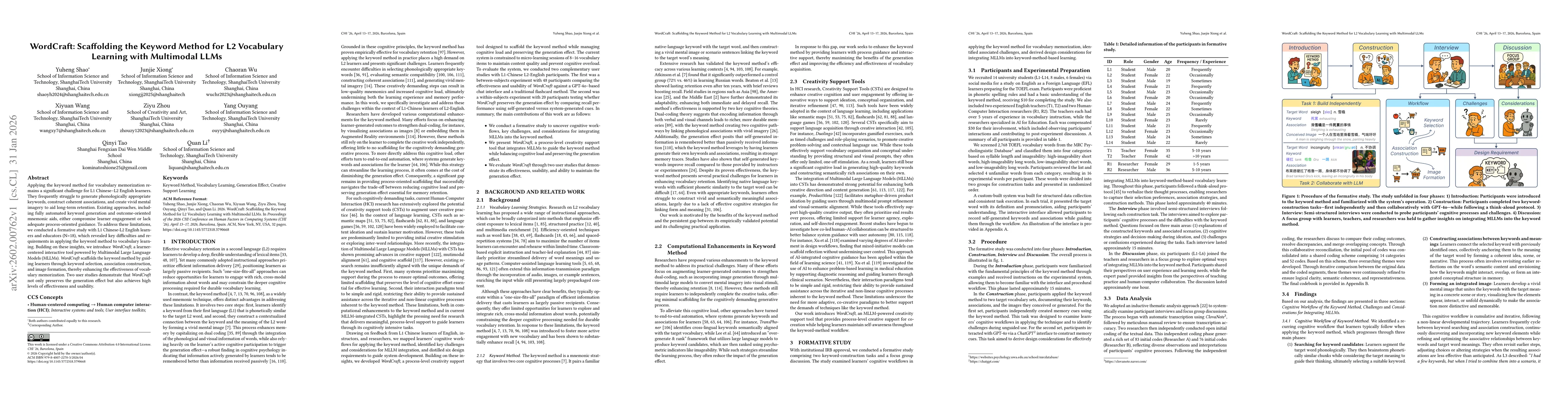 Thumbnail for WordCraft: Scaffolding the Keyword Method for L2 Vocabulary Learning with Multimodal LLMs