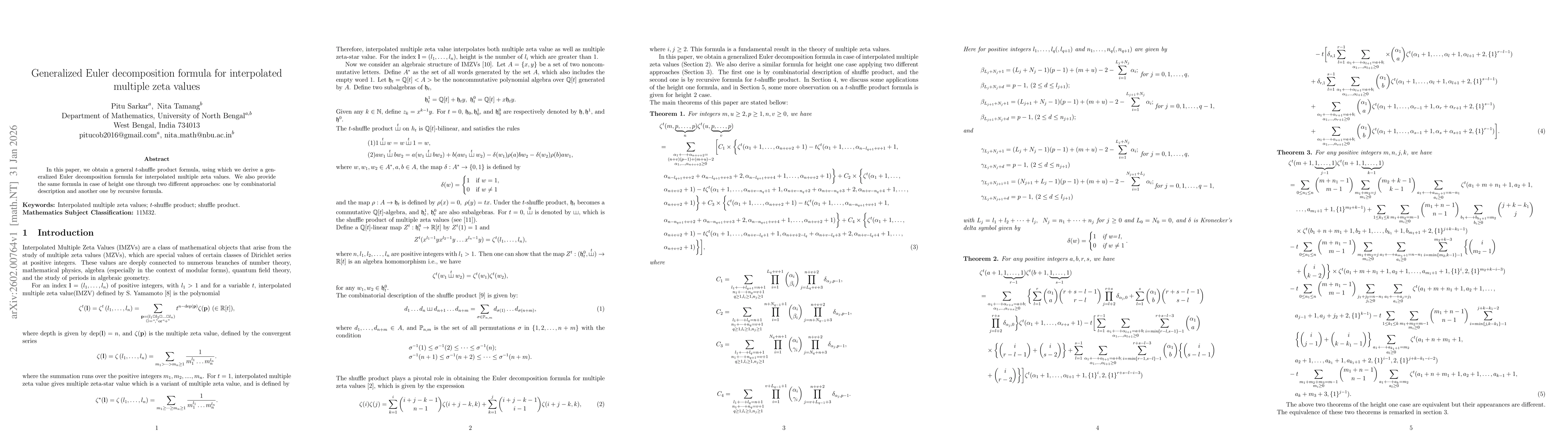 Thumbnail for Generalized Euler decomposition formula for interpolated multiple zeta values