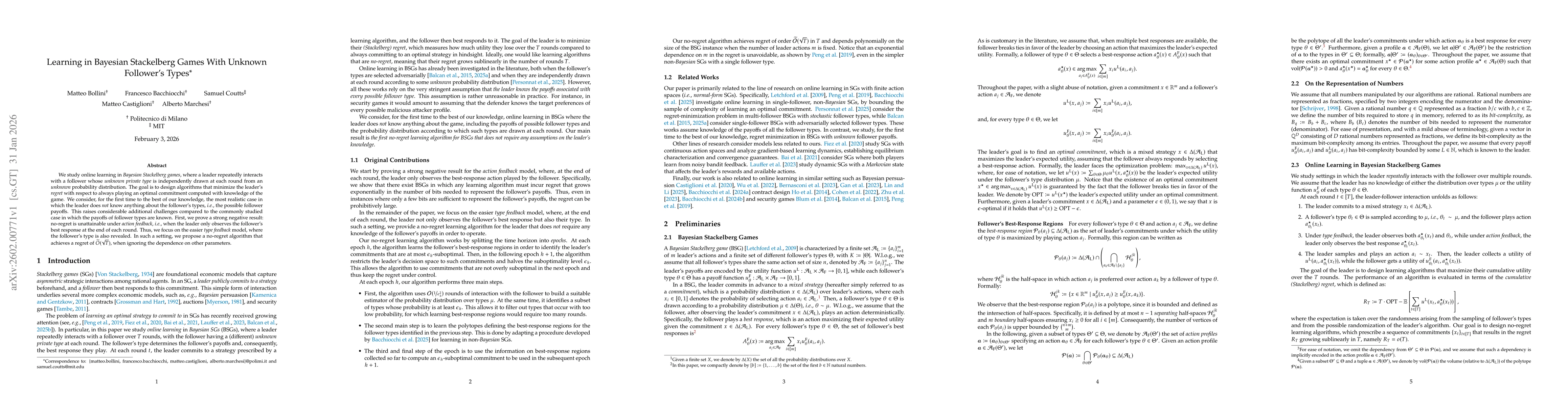Thumbnail for Learning in Bayesian Stackelberg Games With Unknown Follower's Types
