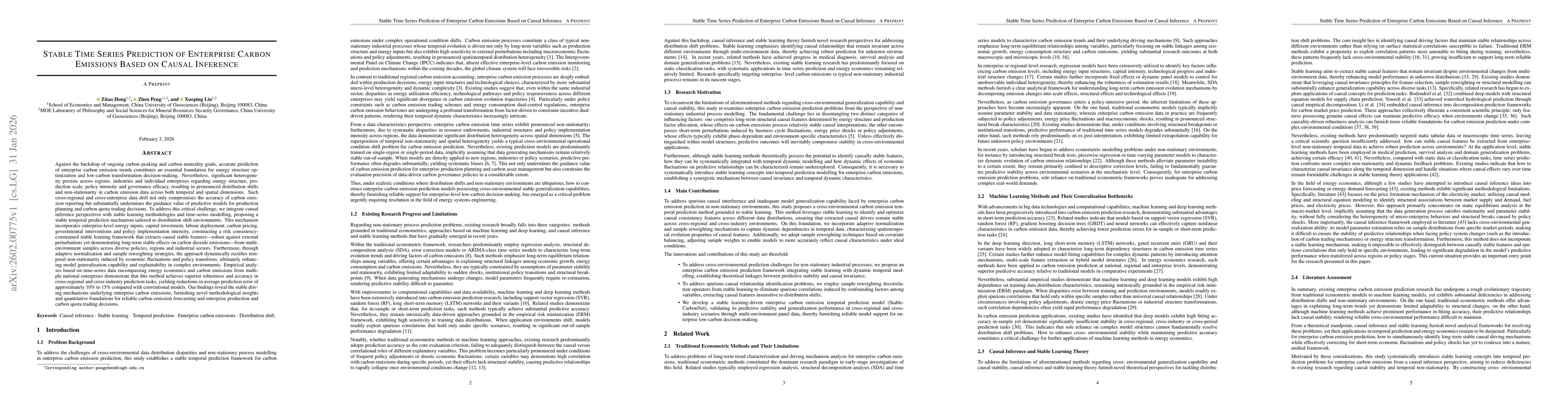 Thumbnail for Stable Time Series Prediction of Enterprise Carbon Emissions Based on Causal Inference