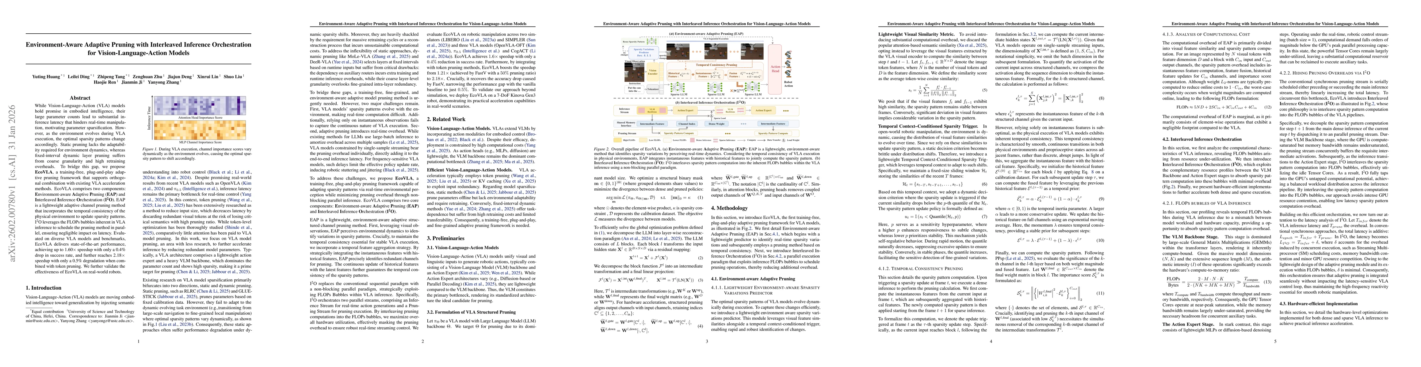 Thumbnail for Environment-Aware Adaptive Pruning with Interleaved Inference Orchestration for Vision-Language-Action Models