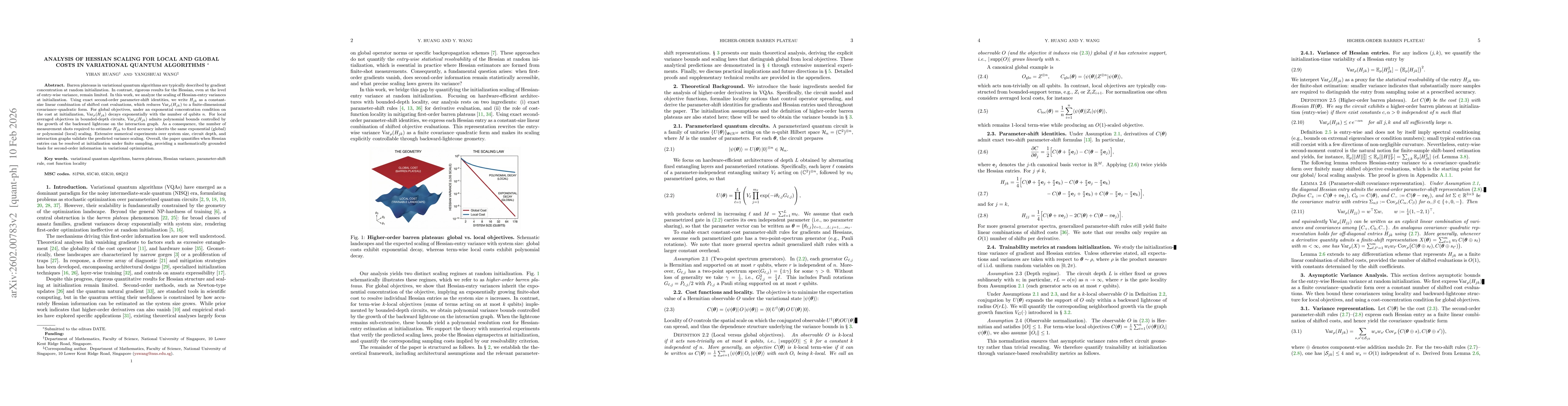 Thumbnail for Analysis of Hessian Scaling for Local and Global Costs in Variational Quantum Algorithm