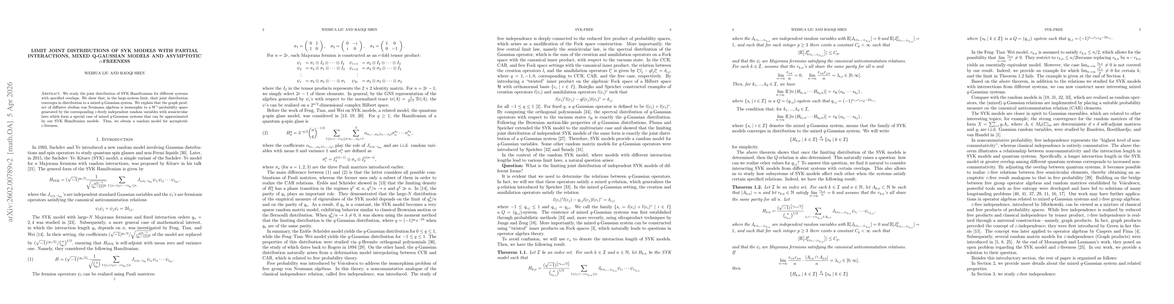 Thumbnail for Limit joint distributions of SYK Models with partial interactions, Mixed q-Gaussian Models and Asymptotic $\varepsilon$-freeness