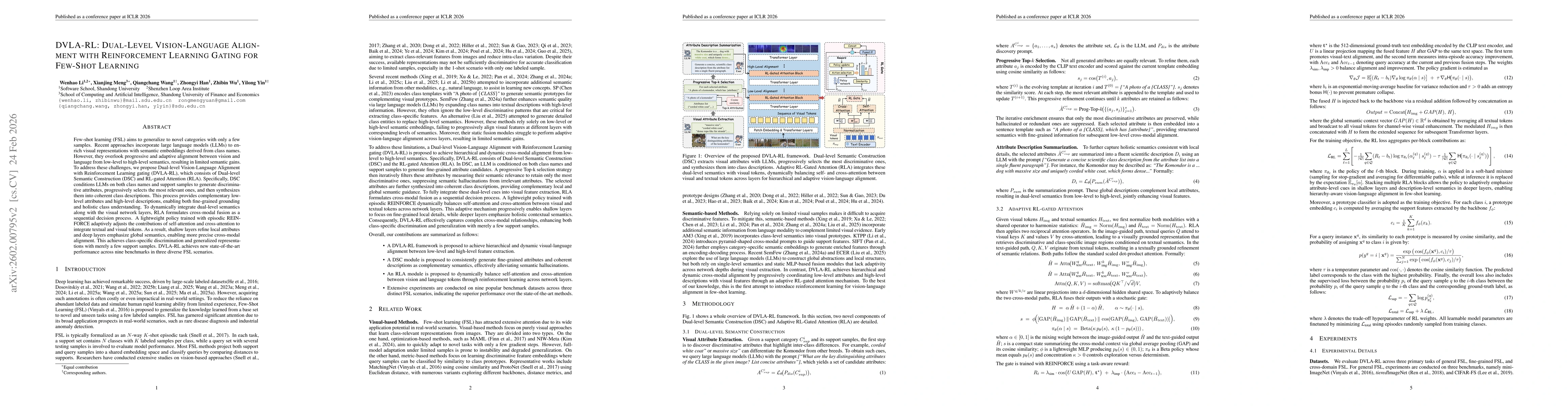 Thumbnail for DVLA-RL: Dual-Level Vision-Language Alignment with Reinforcement Learning Gating for Few-Shot Learning