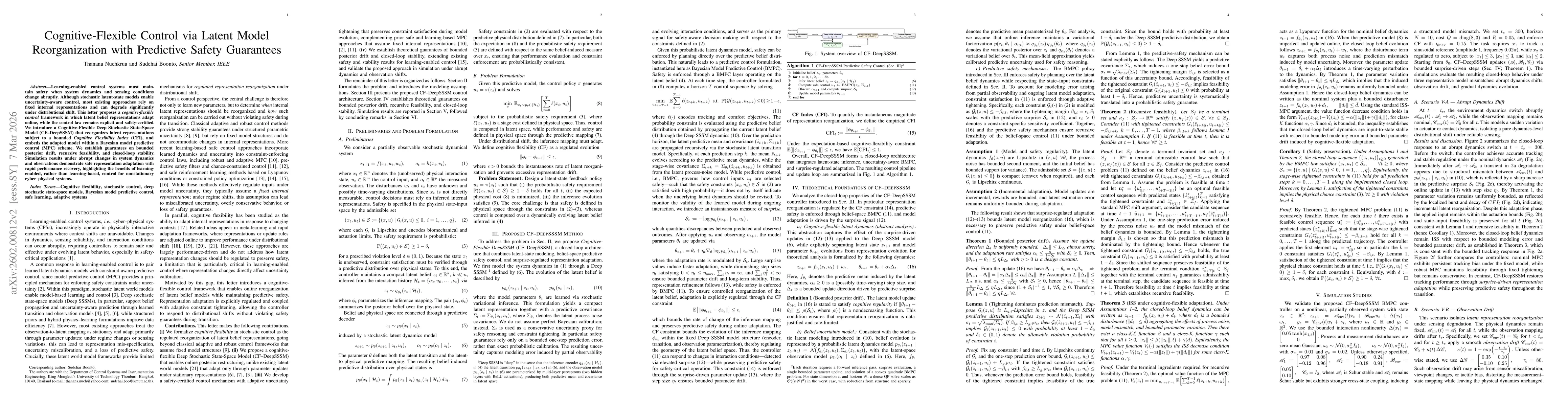 Thumbnail for Cognitive-Flexible Control via Latent Model Reorganization with Predictive Safety Guarantees