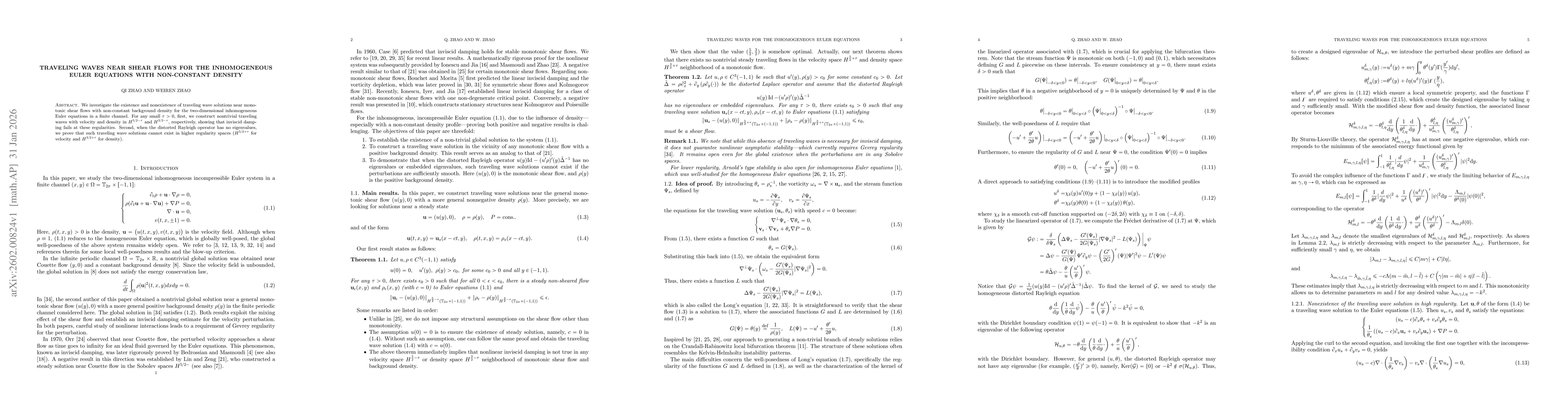 Thumbnail for Traveling waves near shear flows for the inhomogeneous Euler equations with non-constant density