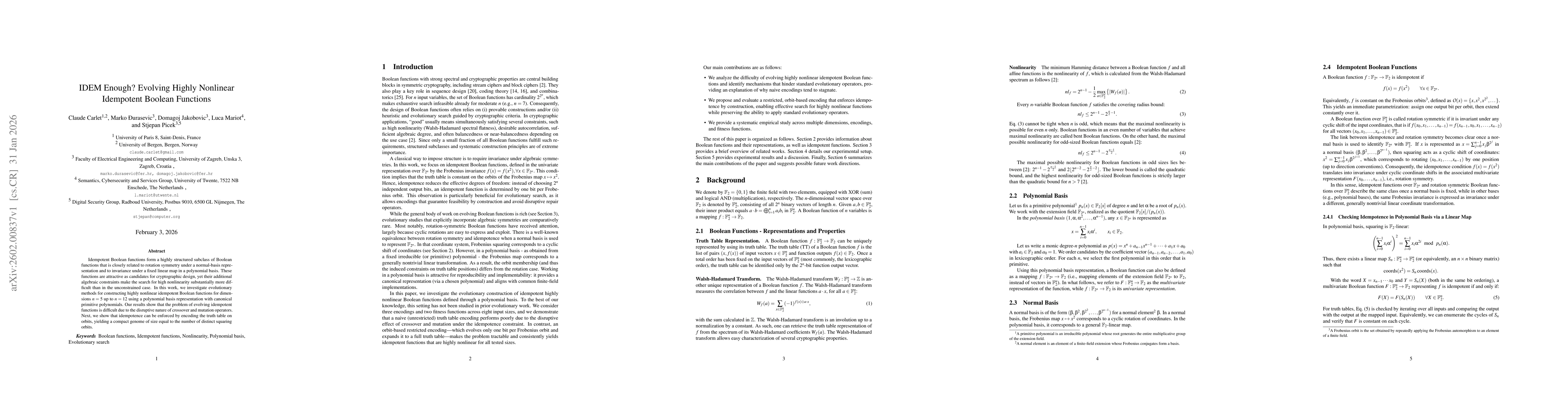 Thumbnail for IDEM Enough? Evolving Highly Nonlinear Idempotent Boolean Functions