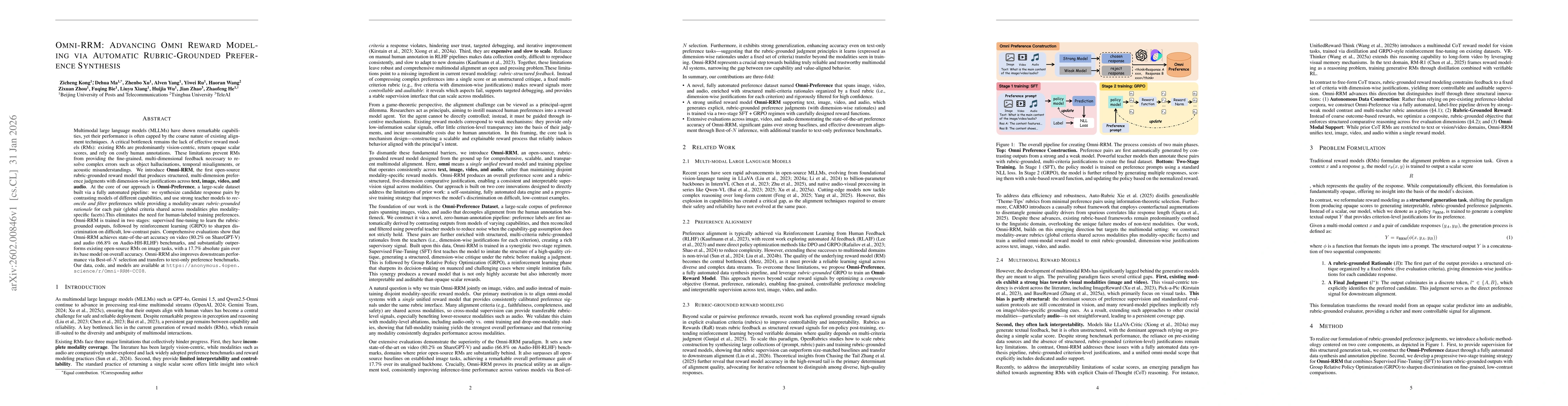 Thumbnail for Omni-RRM: Advancing Omni Reward Modeling via Automatic Rubric-Grounded Preference Synthesis