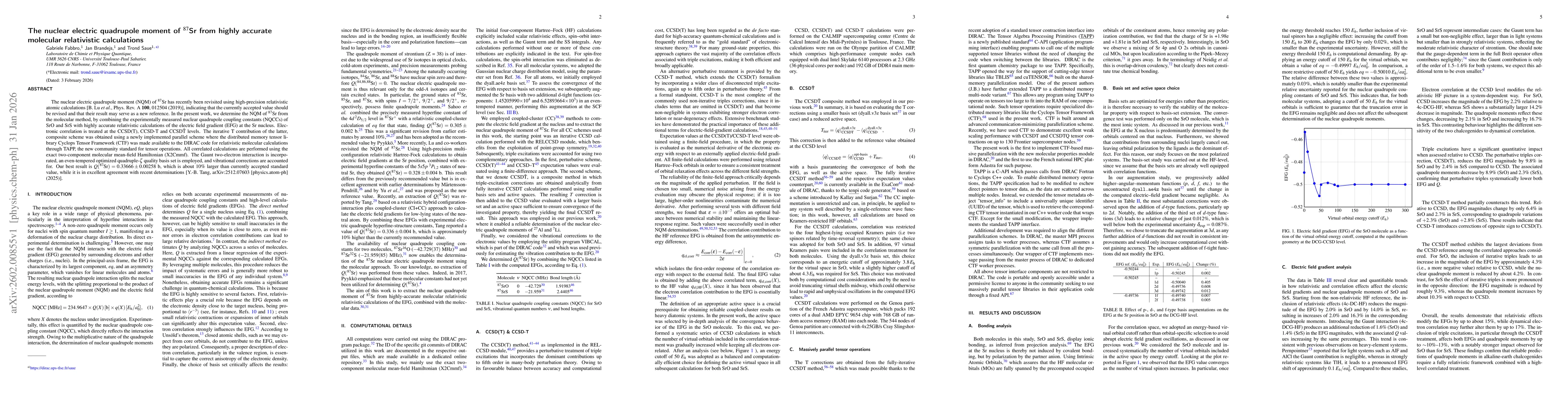 Thumbnail for The nuclear electric quadrupole moment of $^{87}$Sr from highly accurate molecular relativistic calculations
