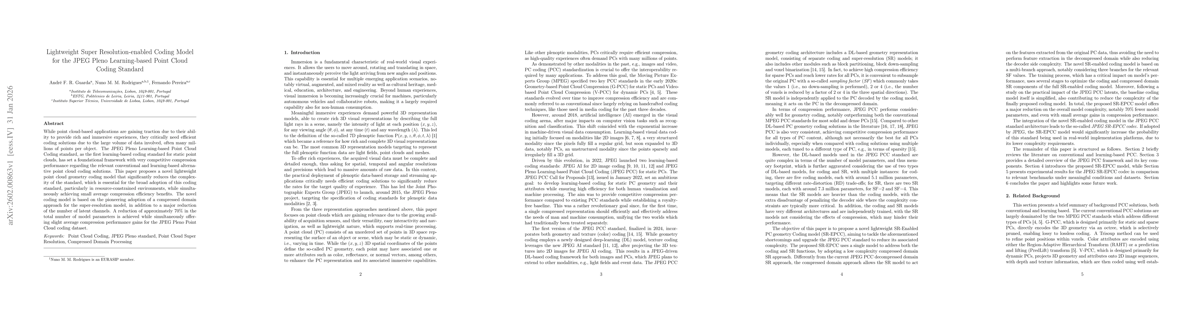 Thumbnail for Lightweight Super Resolution-enabled Coding Model for the JPEG Pleno Learning-based Point Cloud Coding Standard