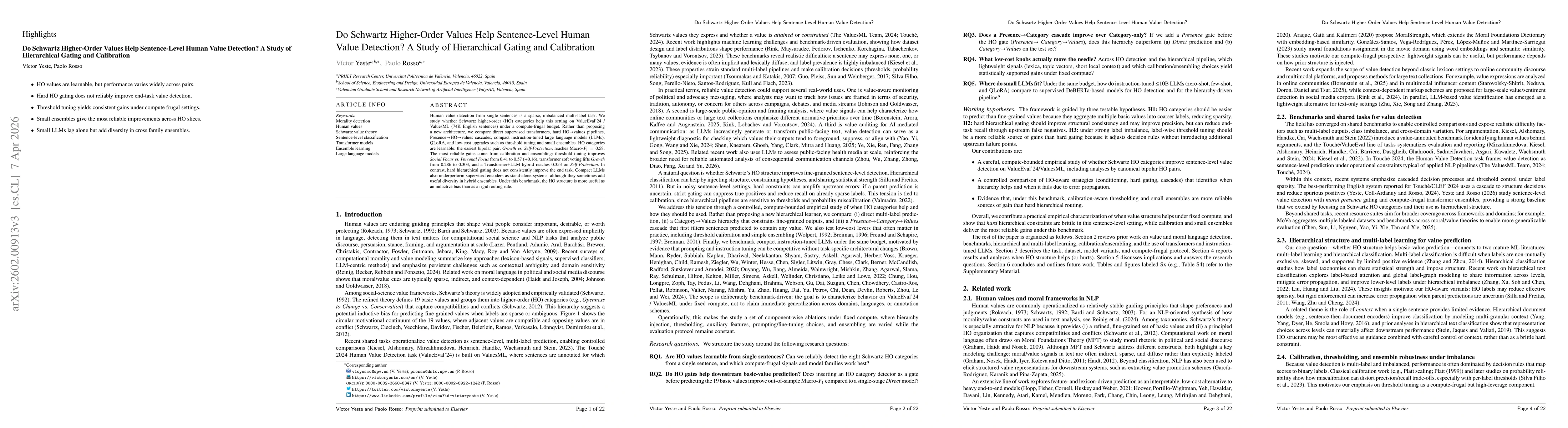 Thumbnail for Do Schwartz Higher-Order Values Help Sentence-Level Human Value Detection? When Hard Gating Hurts