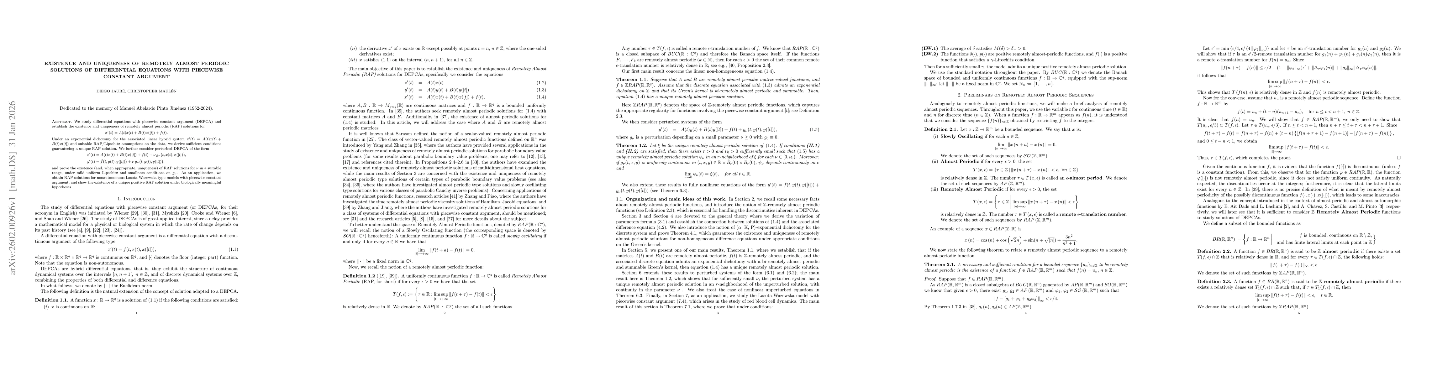 Thumbnail for Existence and uniqueness of Remotely Almost Periodic solutions of differential equations with piecewise constant argument