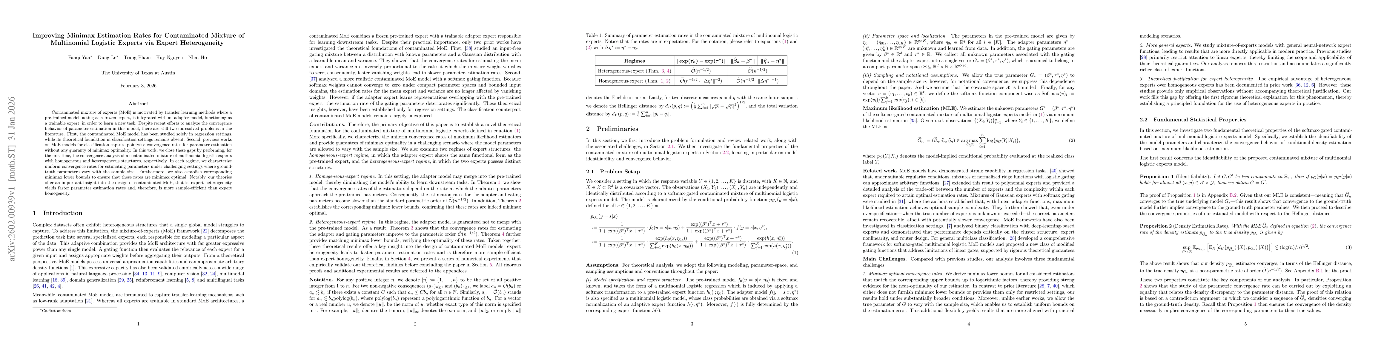 Thumbnail for Improving Minimax Estimation Rates for Contaminated Mixture of Multinomial Logistic Experts via Expert Heterogeneity