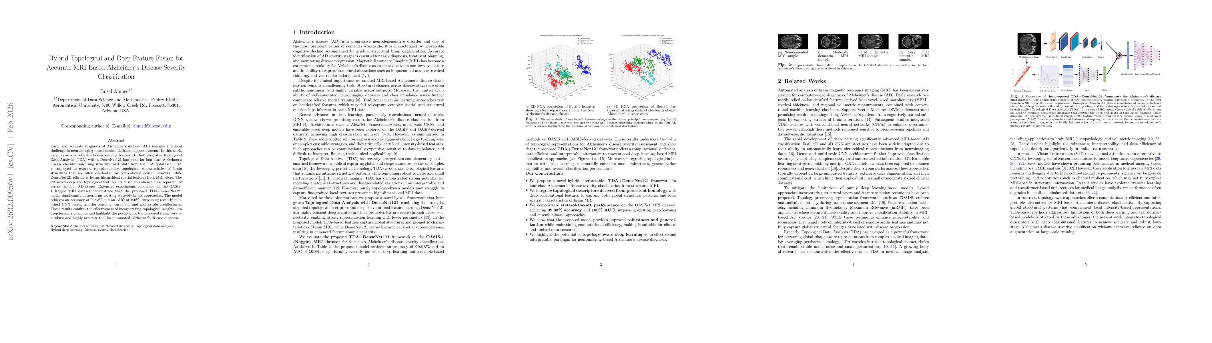 Thumbnail for Hybrid Topological and Deep Feature Fusion for Accurate MRI-Based Alzheimer's Disease Severity Classification