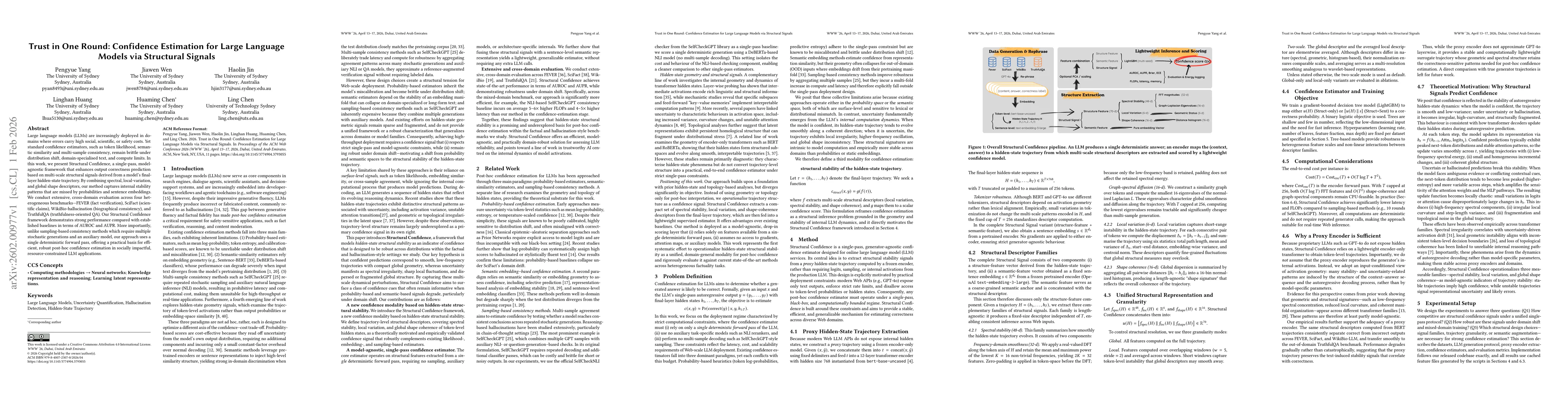 Thumbnail for Trust in One Round: Confidence Estimation for Large Language Models via Structural Signals