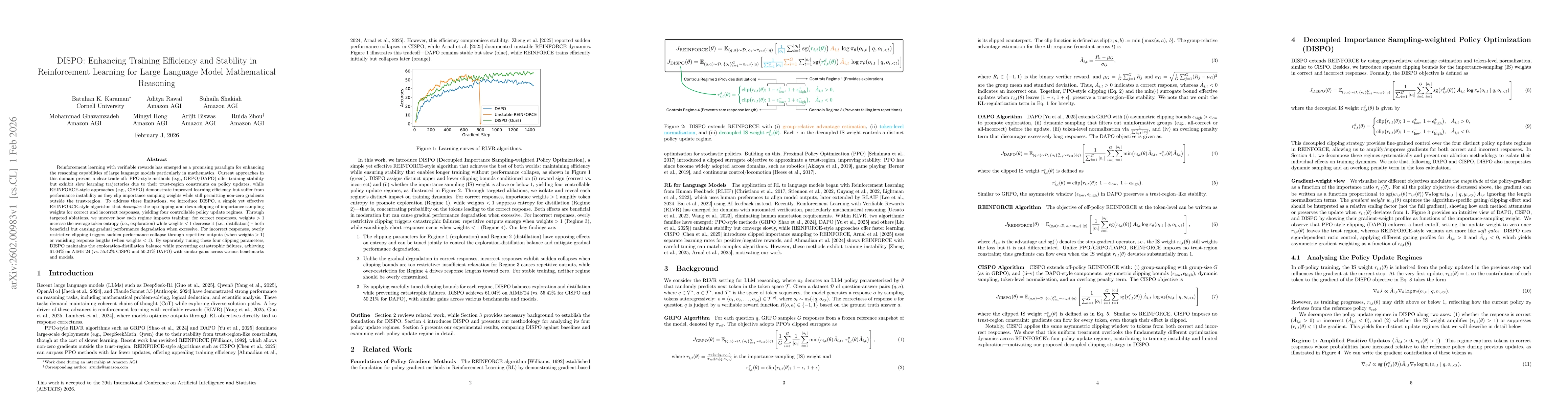 Thumbnail for DISPO: Enhancing Training Efficiency and Stability in Reinforcement Learning for Large Language Model Mathematical Reasoning