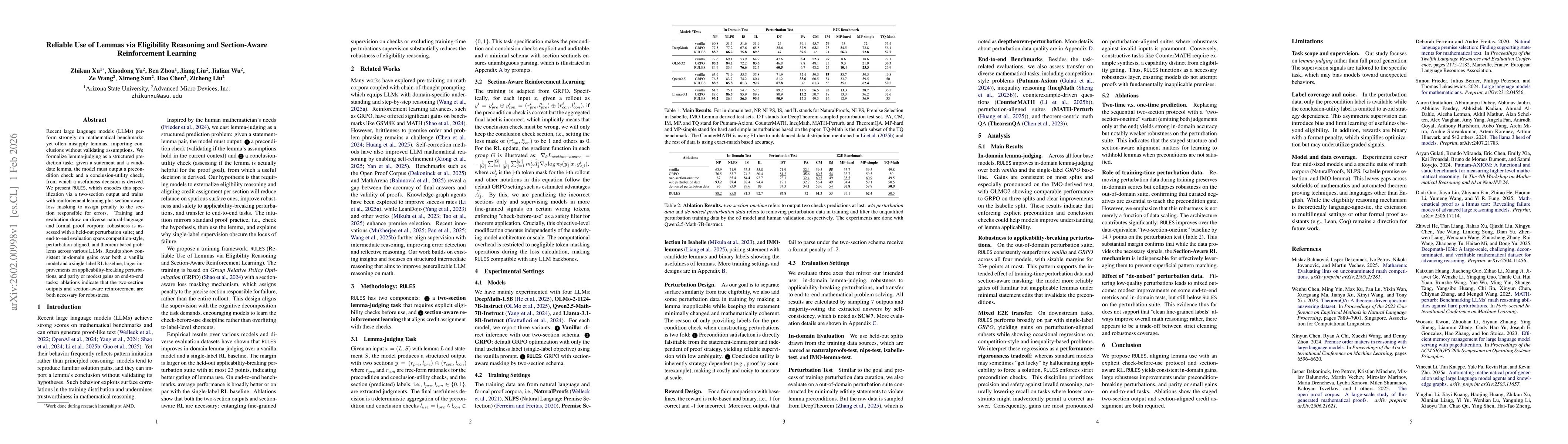 Thumbnail for Reliable Use of Lemmas via Eligibility Reasoning and Section$-$Aware Reinforcement Learning