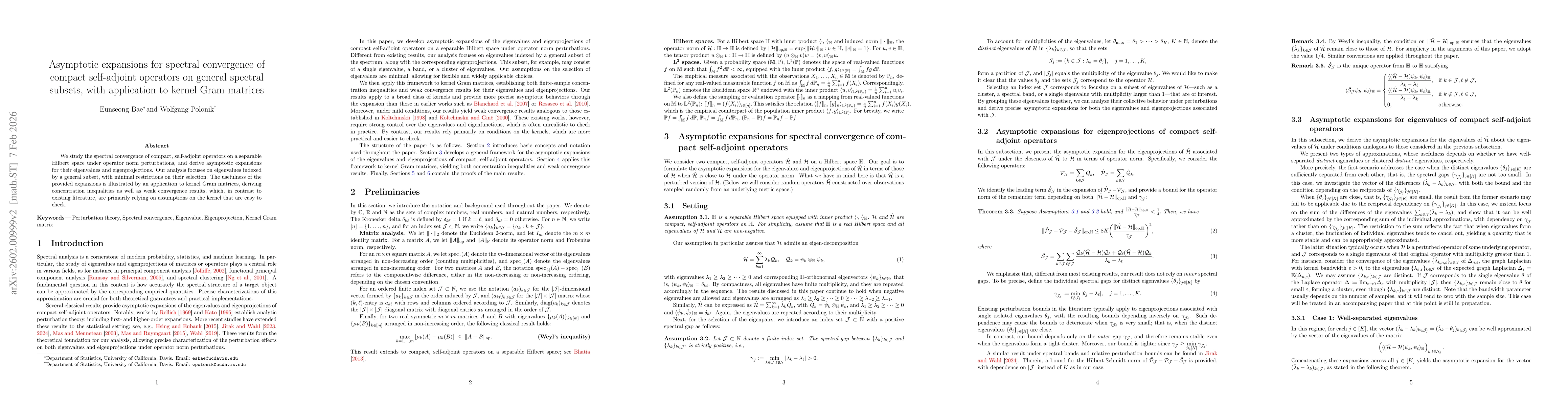 Thumbnail for Asymptotic expansions for spectral convergence of compact self-adjoint operators on general spectral subsets, with application to kernel Gram matrices