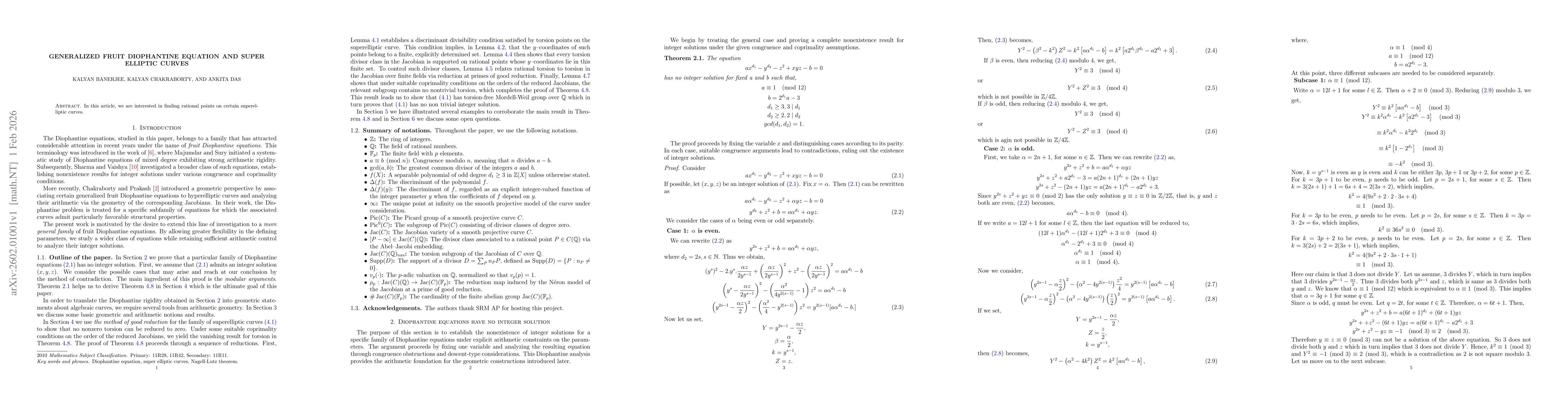 Thumbnail for Generalized fruit Diophantine equation and super elliptic curves