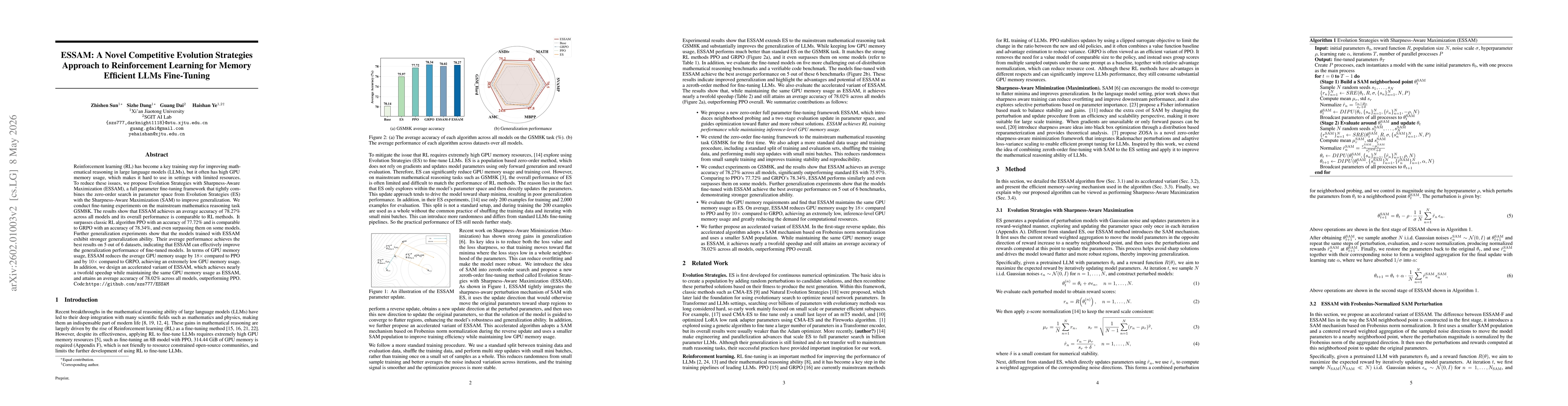 Thumbnail for ESSAM: A Novel Competitive Evolution Strategies Approach to Reinforcement Learning for Memory Efficient LLMs Fine-Tuning