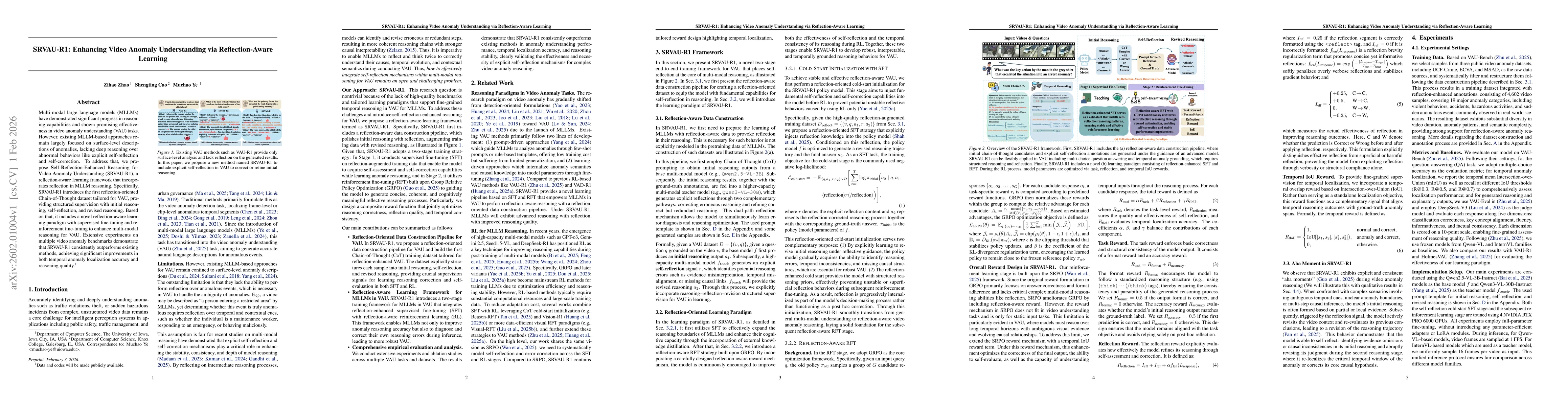 Thumbnail for SRVAU-R1: Enhancing Video Anomaly Understanding via Reflection-Aware Learning