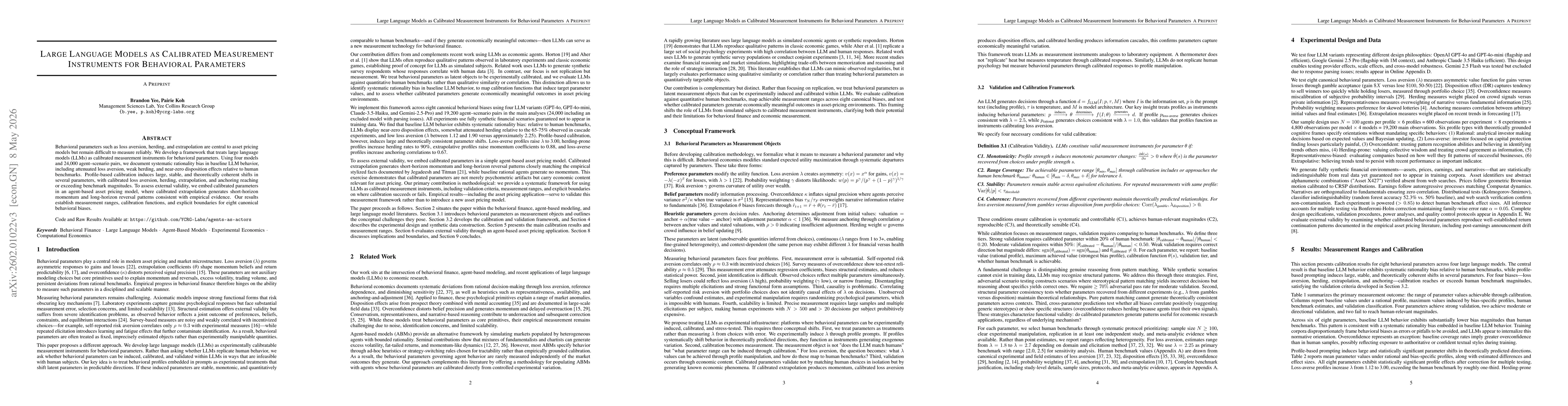 Thumbnail for Calibrating Behavioral Parameters with Large Language Models