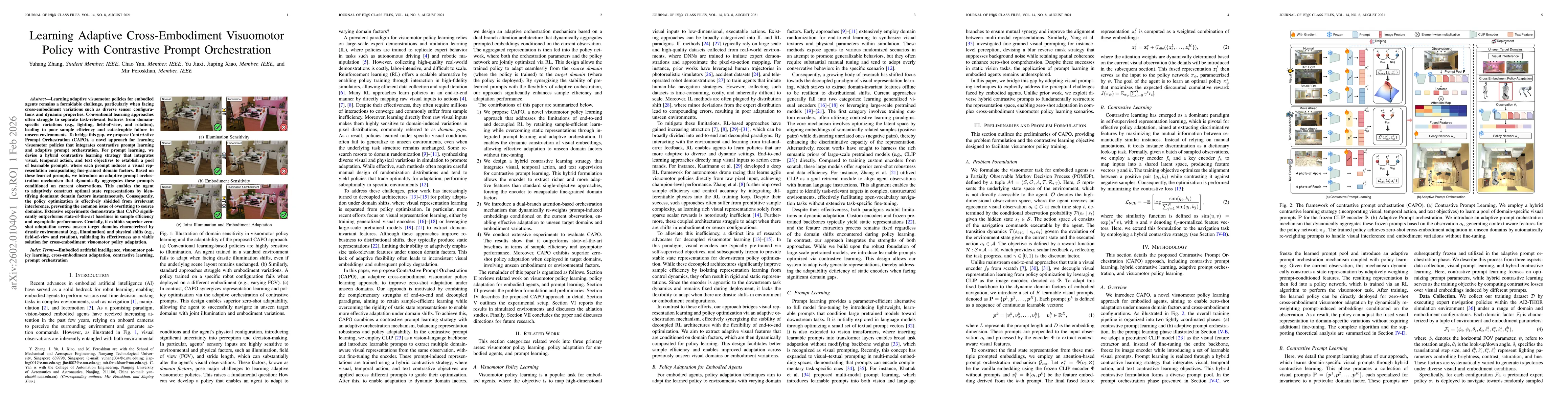 Thumbnail for Learning Adaptive Cross-Embodiment Visuomotor Policy with Contrastive Prompt Orchestration