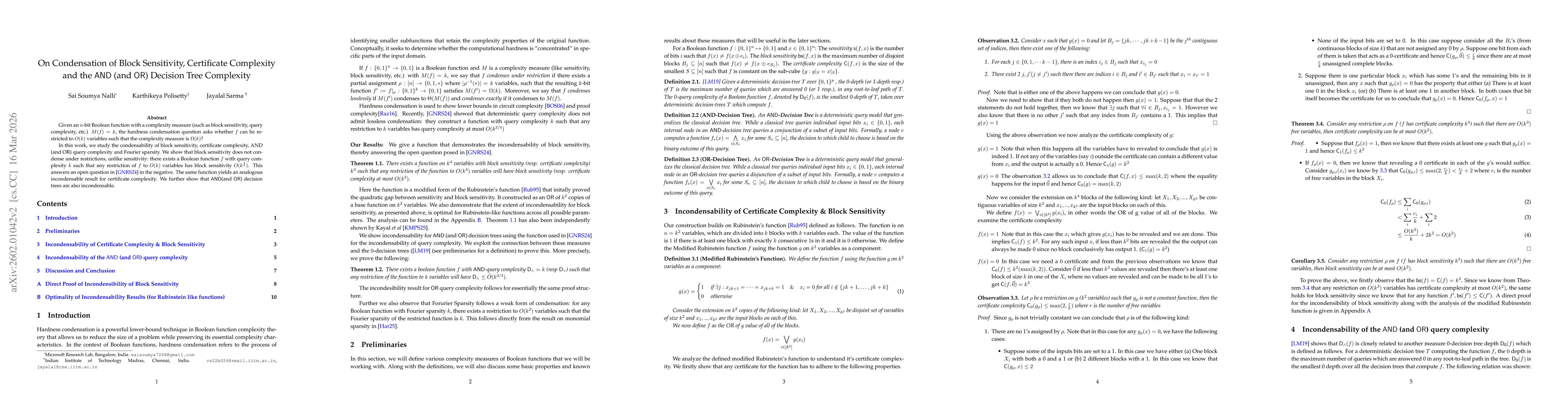 Thumbnail for On Condensation of Block Sensitivity, Certificate Complexity and the $\mathsf{AND}$ (and $\mathsf{OR}$) Decision Tree Complexity