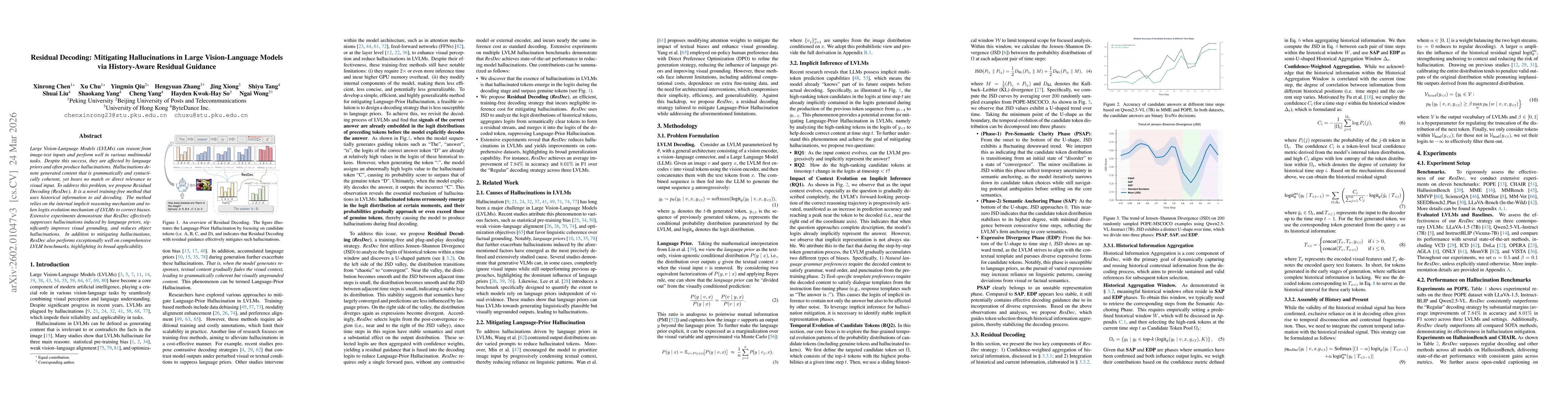 Thumbnail for Residual Decoding: Mitigating Hallucinations in Large Vision-Language Models via History-Aware Residual Guidance