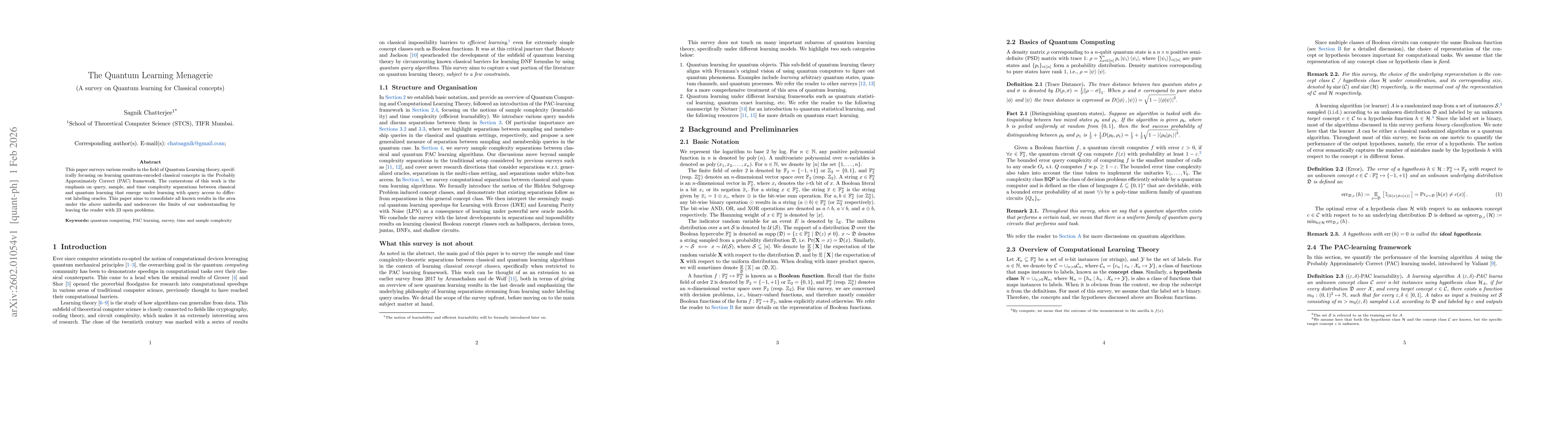 Thumbnail for The Quantum Learning Menagerie (A survey on Quantum learning for Classical concepts)