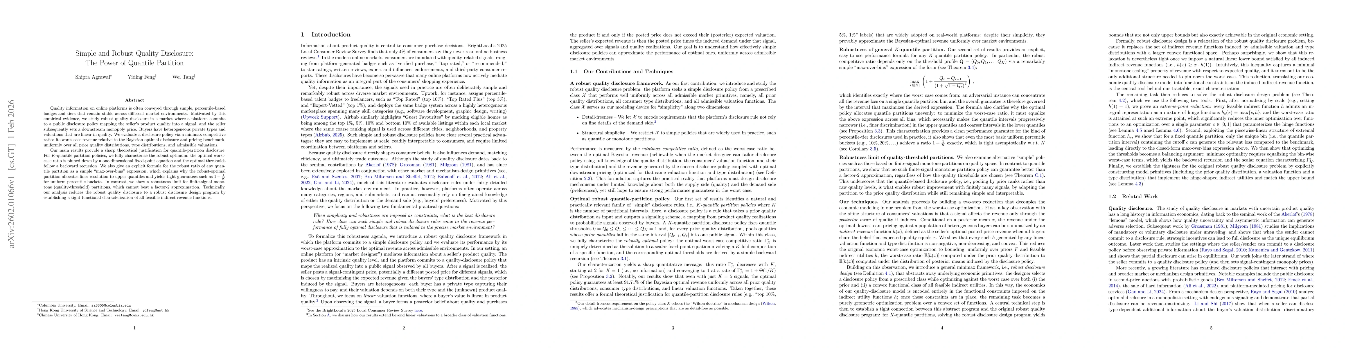Thumbnail for Simple and Robust Quality Disclosure: The Power of Quantile Partition