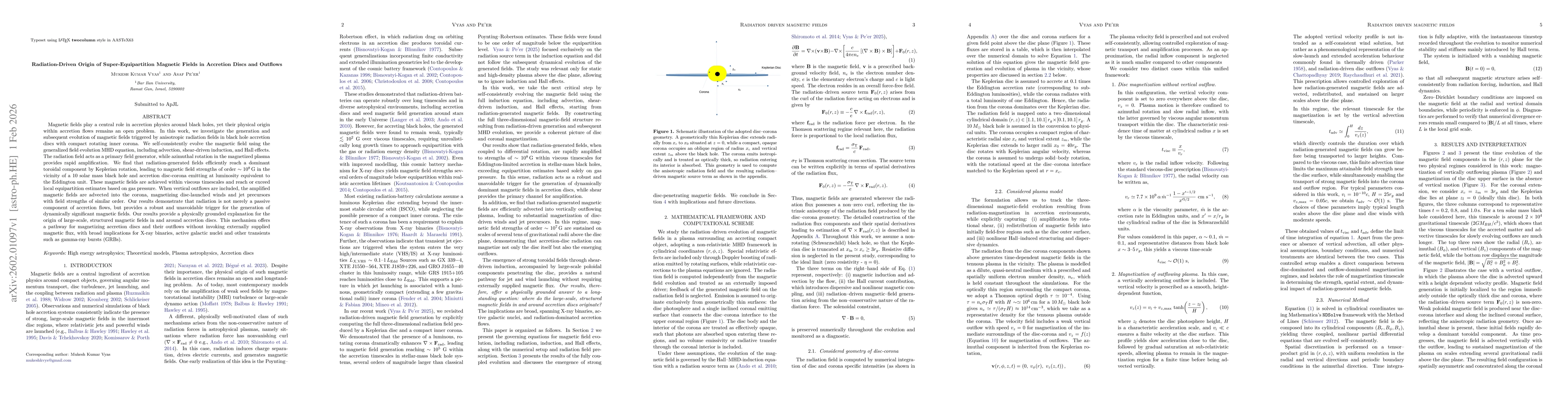 Thumbnail for Radiation-Driven Origin of Super-Equipartition Magnetic Fields in Accretion Discs and Outflows