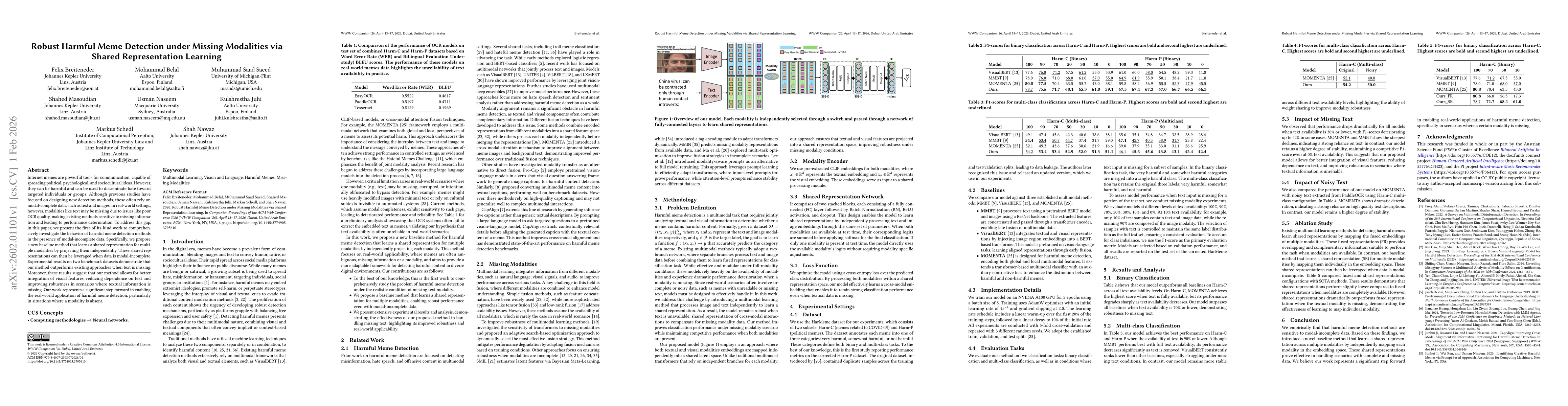 Thumbnail for Robust Harmful Meme Detection under Missing Modalities via Shared Representation Learning