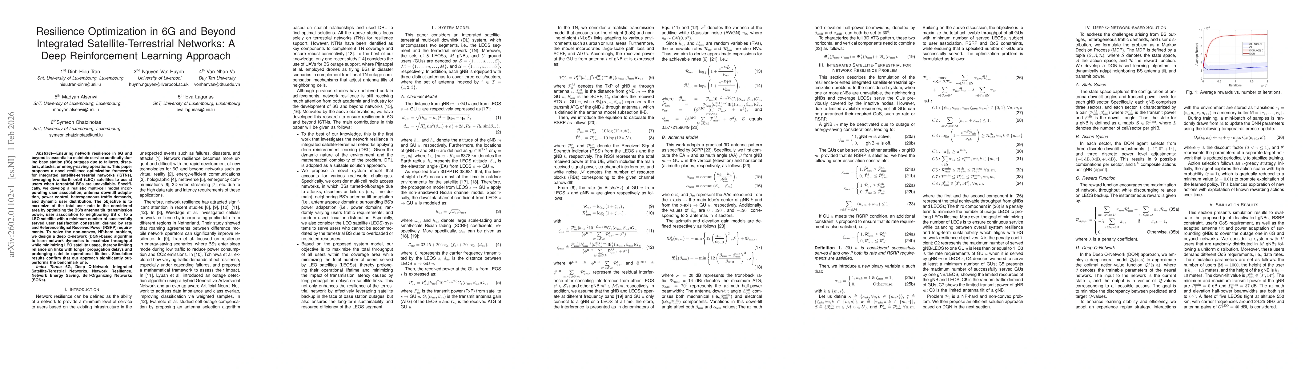 Thumbnail for Resilience Optimization in 6G and Beyond Integrated Satellite-Terrestrial Networks: A Deep Reinforcement Learning Approach