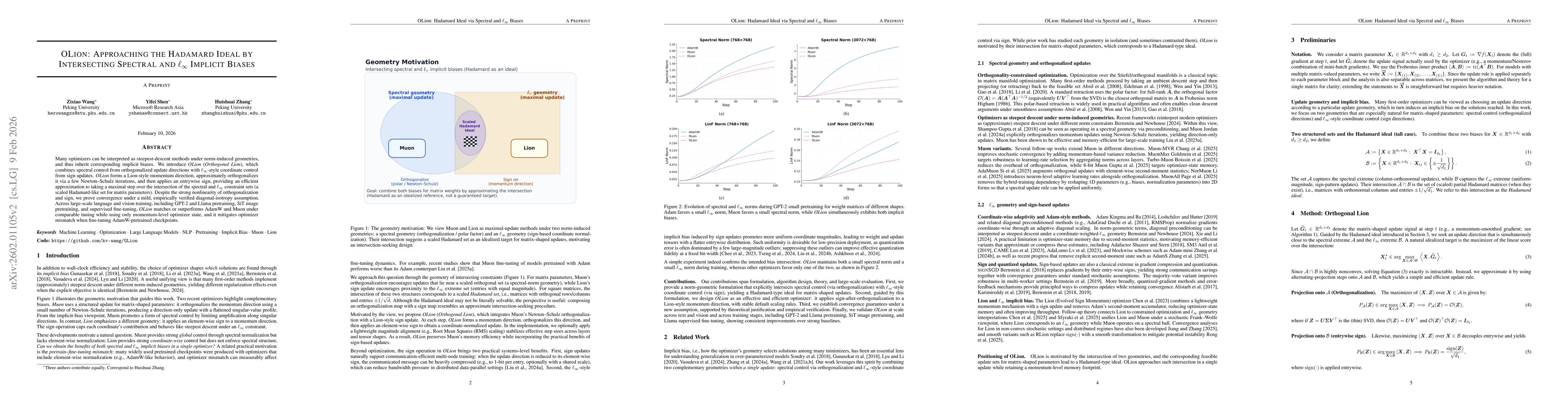 Thumbnail for OLion: Approaching the Hadamard Ideal by Intersecting Spectral and $\ell_{\infty}$ Implicit Biases