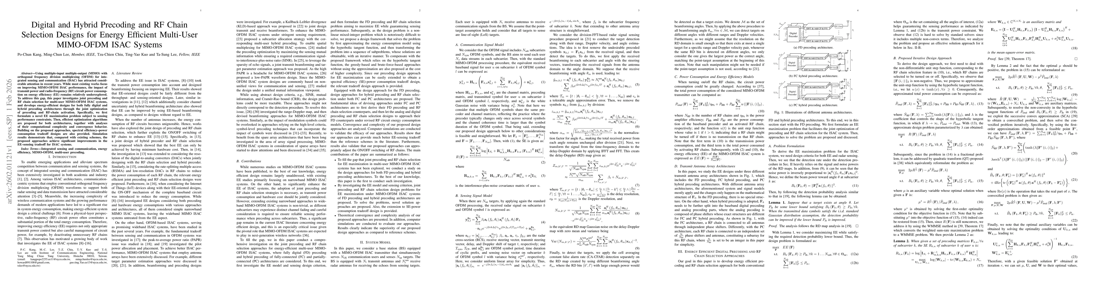 Thumbnail for Digital and Hybrid Precoding and RF Chain Selection Designs for Energy Efficient Multi-User MIMO-OFDM ISAC Systems