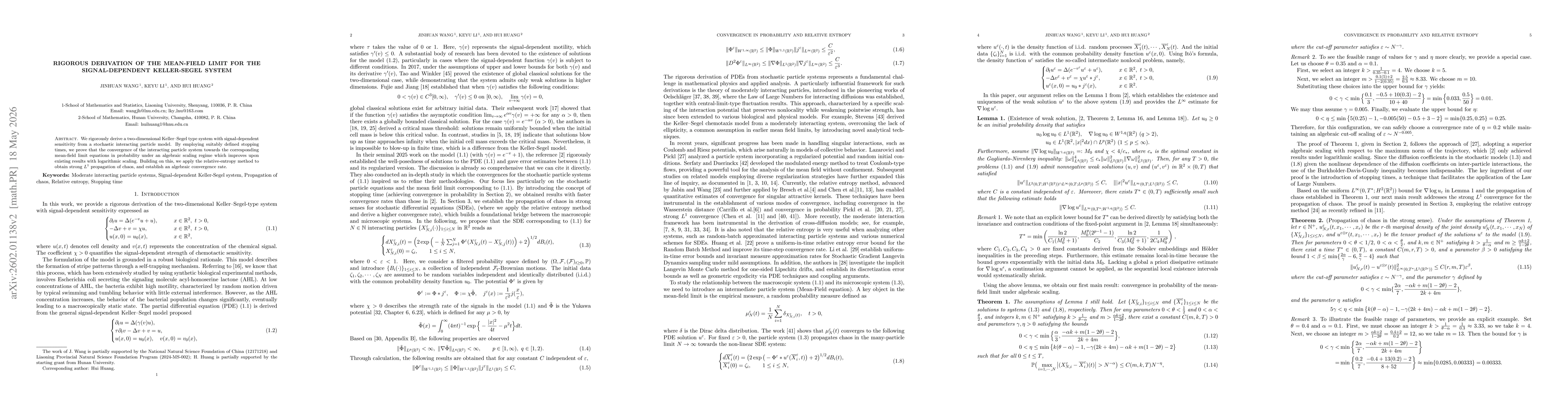 Thumbnail for Rigorous derivation of the mean-field limit for the signal-dependent Keller-Segel system