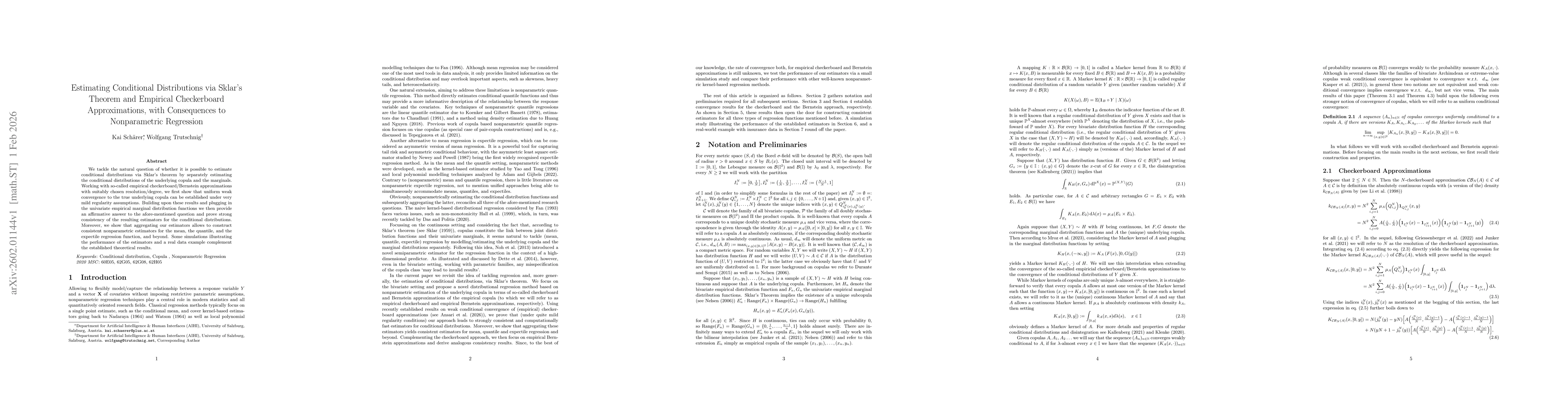 Thumbnail for Estimating Conditional Distributions via Sklar's Theorem and Empirical Checkerboard Approximations, with Consequences to Nonparametric Regression